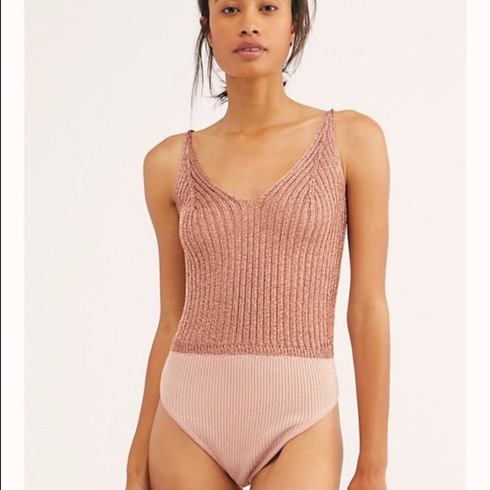 NWT Free People Rose Gold Metallic Knit Bodysuit